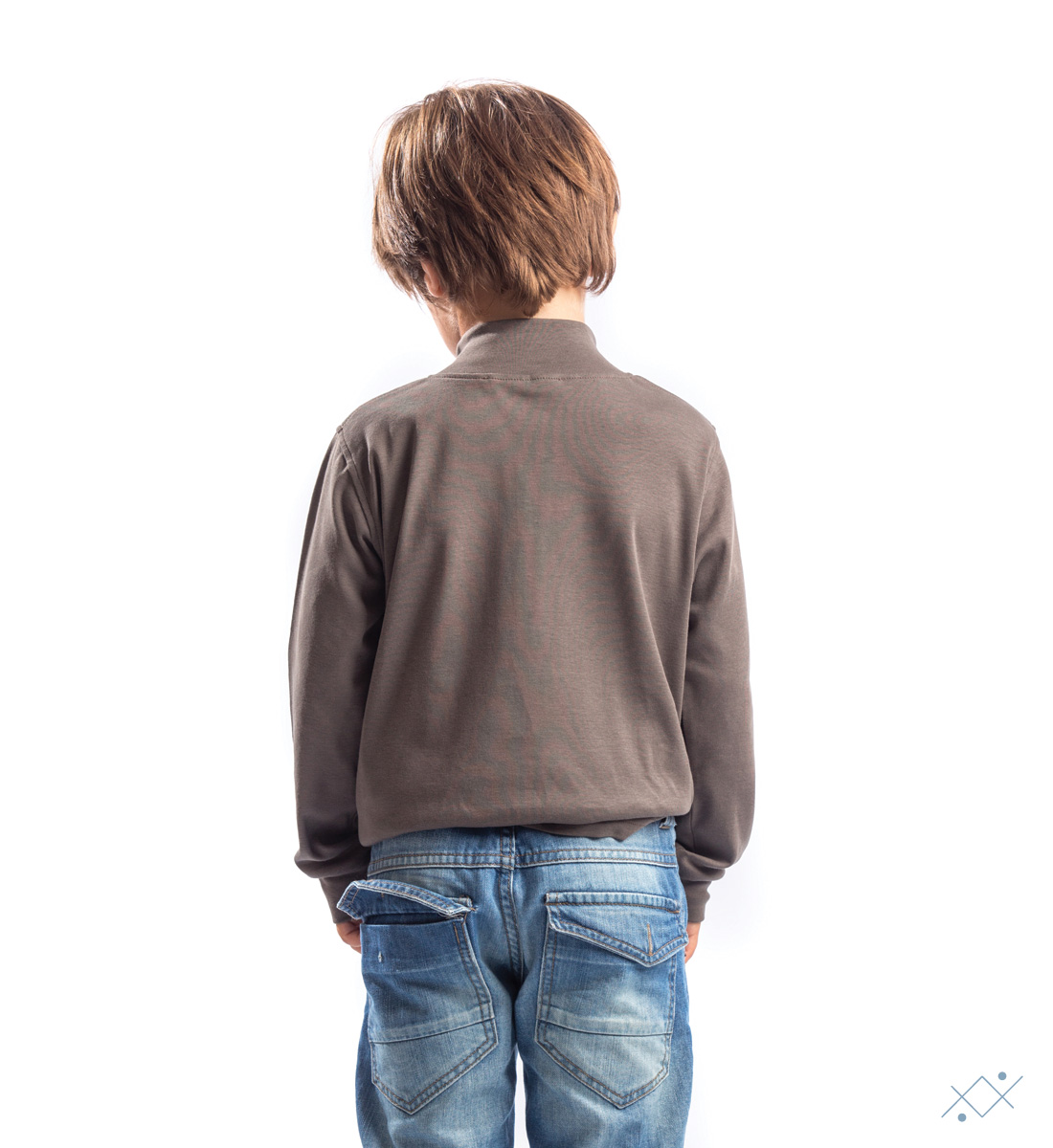 Kid´s long sleeve with 5 buttons and placket in light blue velvet - back